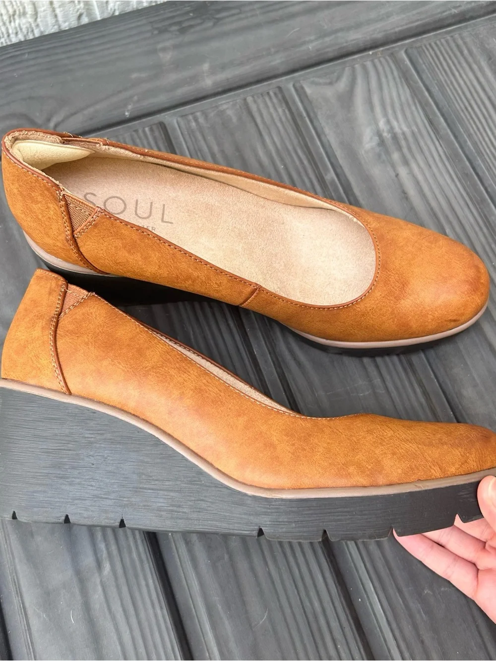 SOUL Naturalizer Women’s Wedge Heels 9.5 Brown Faux Leather